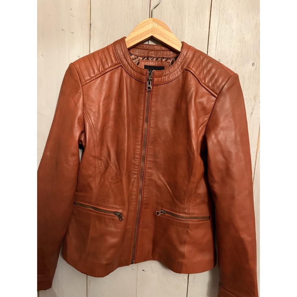 LUIS WOMENS Cognac Brown Professional LEATHER Moto BIKER JACKET Sz-M